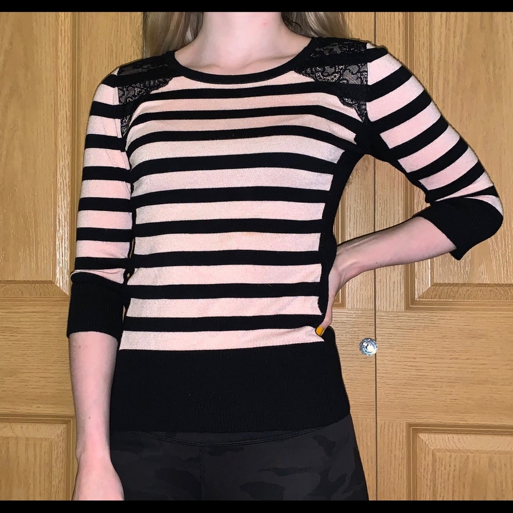 pink and black striped sweater